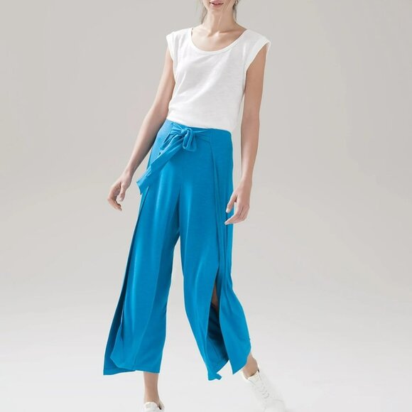 Whbm Wide Leg Crop Slub Knit Wrap Over Pants Ocean Tie Front Elastic Waist SZ XL - Picture 8 of 8